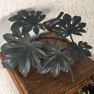 Aralia and Hawfinch Mixed Metal Sculpture Signed Yatsude & Shime Grosbeak Statue